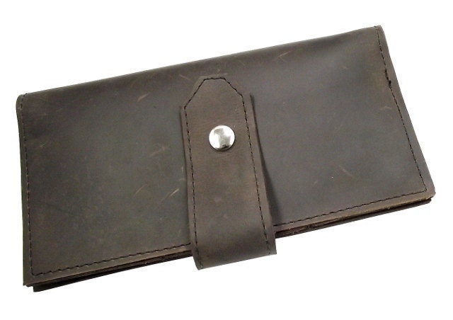 Leather CheckBook Wallet for iPhone 5- with Front Snap - Brown - Full Grain Leather - American Made - Free Shipping