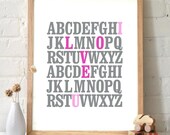 11x14 ABC Print. I love you. Alphabet Love. Typography Print. Gray and violet-pink - 107