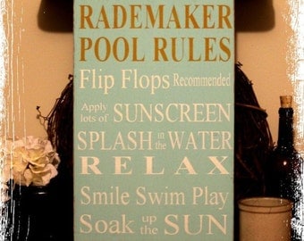 Custom Personalized Family Name Pool Rules -Wood Sign- Outdoor Decor