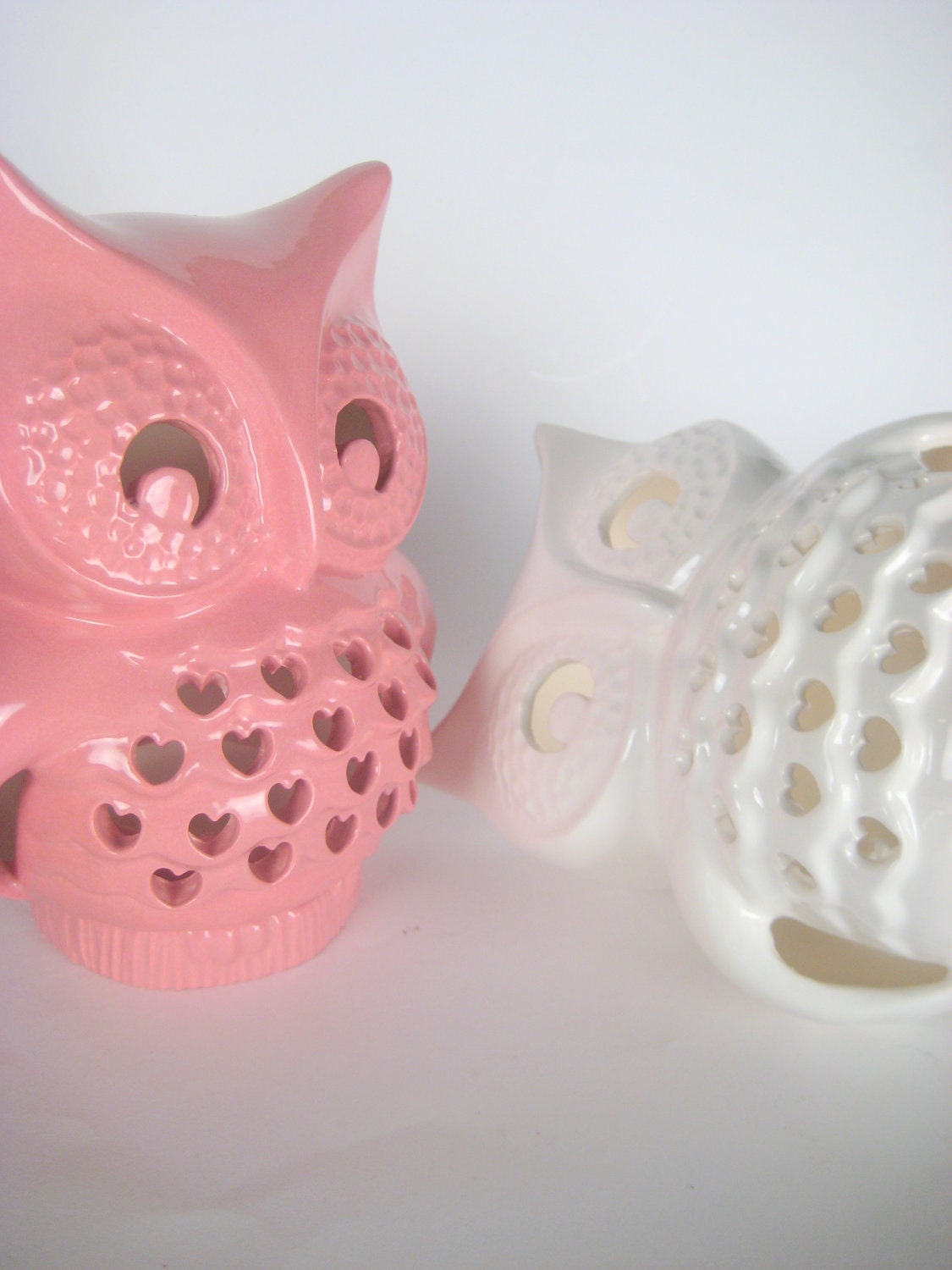 Vintage Ceramic Falling in Love Owl Lantern, Pink