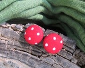 Red White Polka Button Earrings