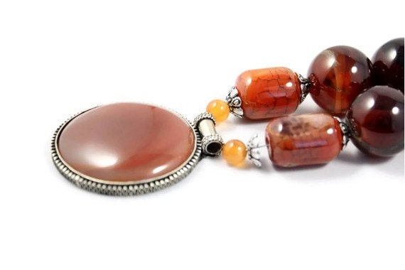 Chunky orange necklace rust color tribal jewelry - Ahkriti