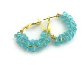 Blue Hoop earrings aqua crystal weddings orchid