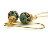 Turquoise blue and red long dangles ethnic  earrings indian bead  enamel Jaipur - Ahkriti