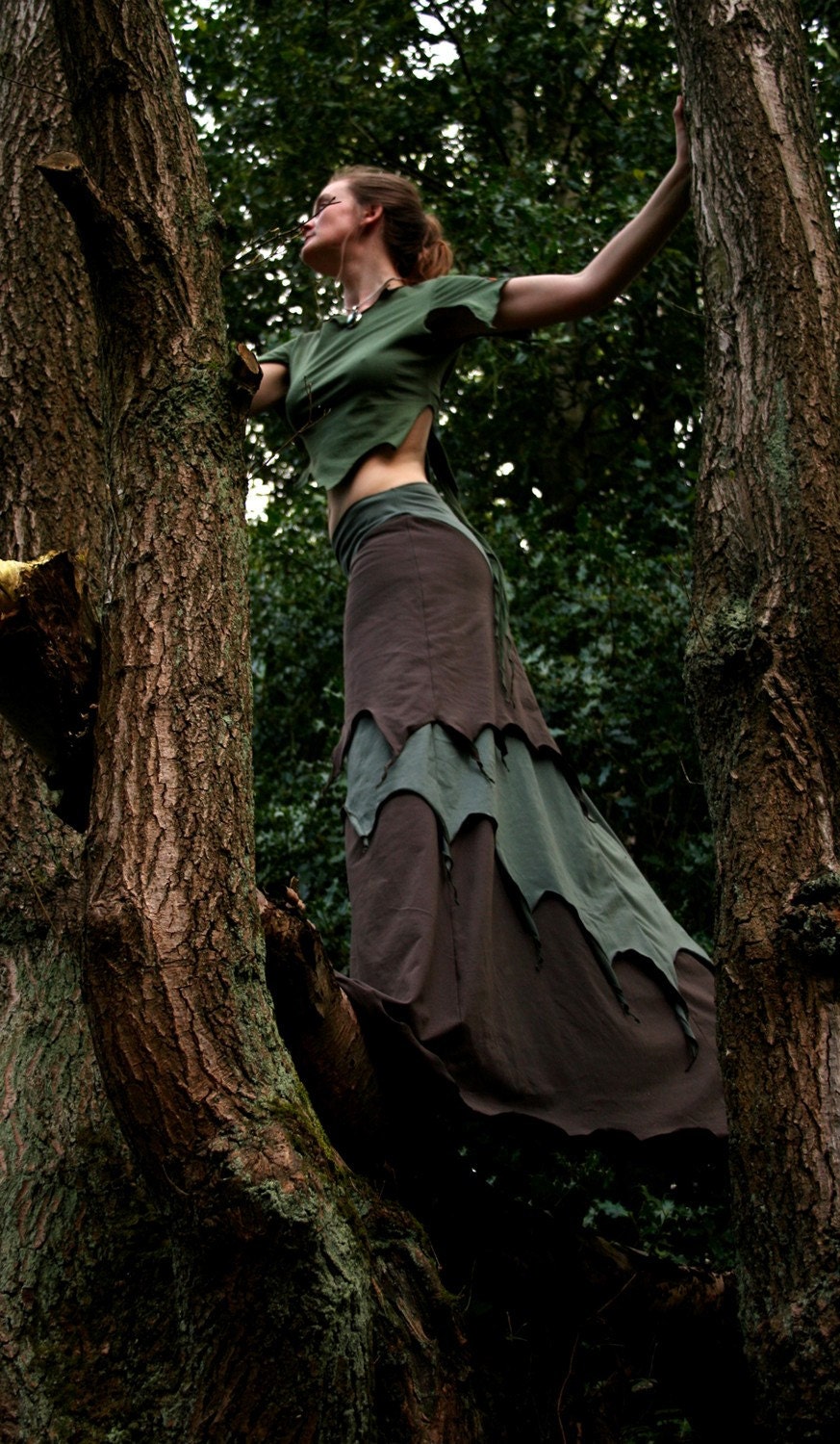 Long Skirt - SilverBirch Skirt - Custom Made to Order - Cotton Jersey - Faerie - Goddess - Gothic Wear - Quintessential Forest Camouflage
