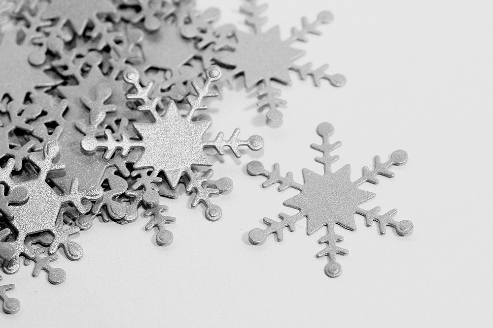 Hand punched silver snowflakes-die cut- winter- Christmas- embellishment-confetti - Kezzu