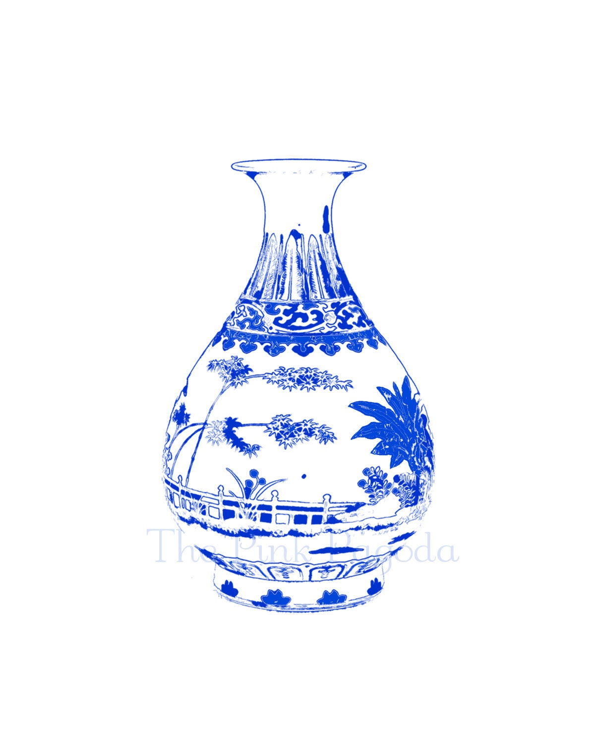 Blue and White Chinese Vase on White 8x10 Giclee - thepinkpagoda