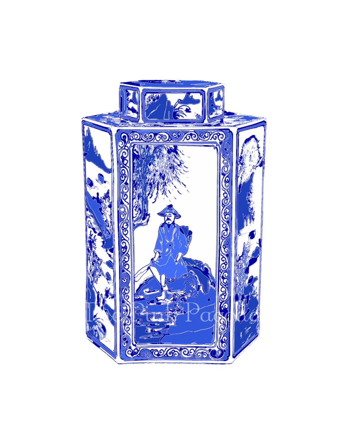 Blue and White Chinoiserie Tea Caddy on White 8x10 Giclee