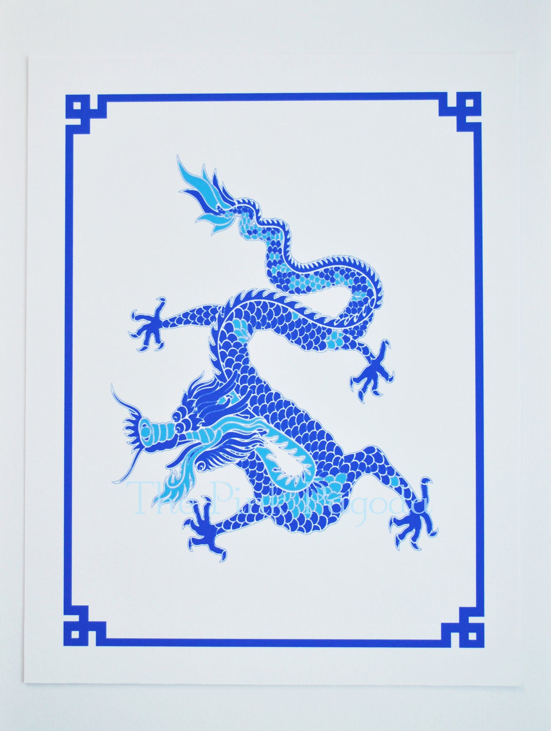 Cobalt Blue Chinese New Year Dragon Giclee 11x14