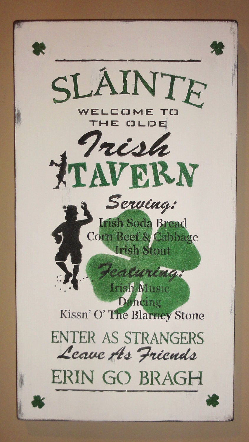 St. Patrick's Day Leprechaun Shamrock Irish Pub Sign Decoration