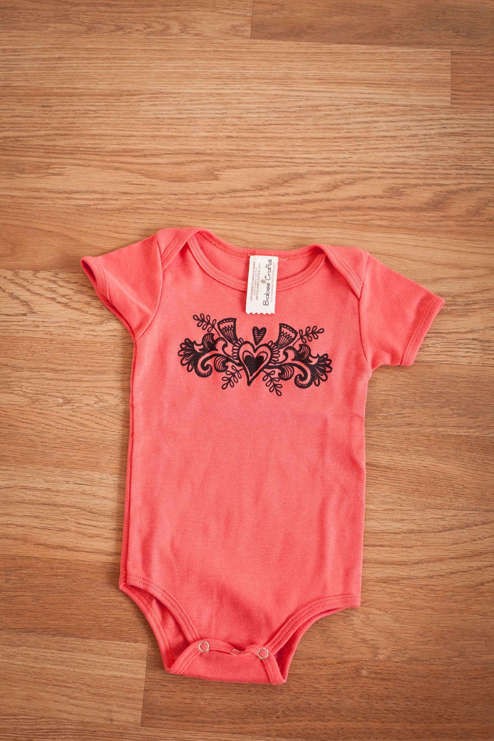 Mehndi Organic Cotton Onesie with Hand Screened Design in size 6-12 months