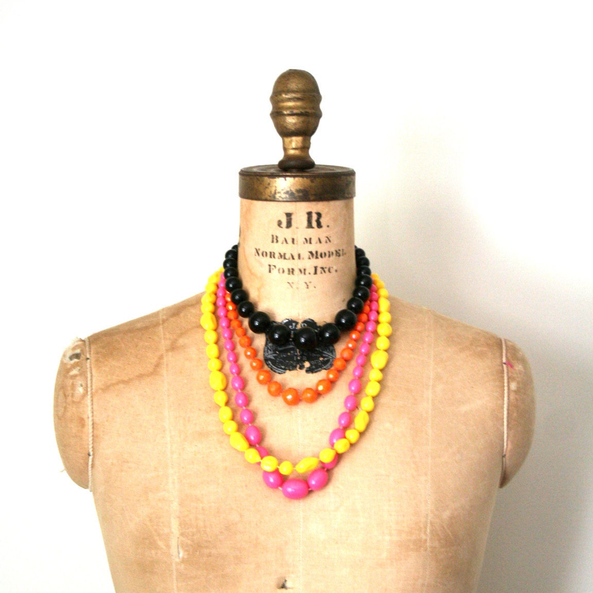 vintage necklaces / 4 strands POP BEADS 1960's bright colors INDIE