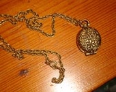 Signed GOLDETTE Vintage EMBOSSED/GILDED "Pocket Watch" Locket Necklace - Gorgeous