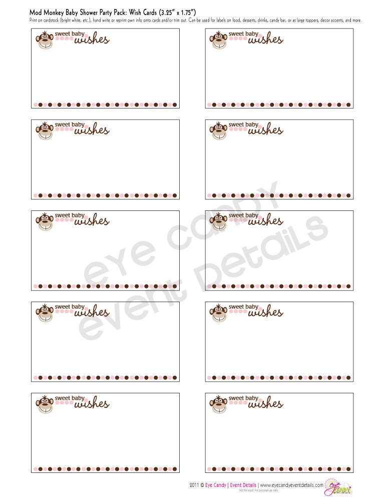 Mod Monkey Baby Girl Shower DIY Printable Wish Cards for baby Il_170x135