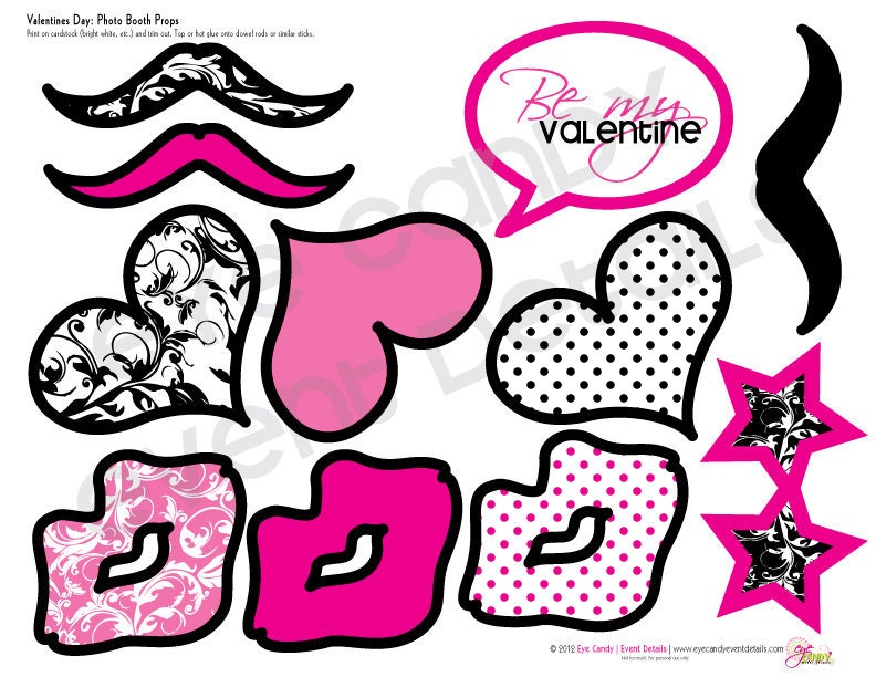 PHOTO PROPS - Valentines Day Photo Booth Props / Kids Classroom Party  -  DIY Printables