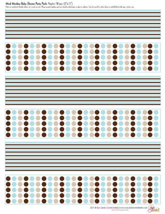Mod Monkey Baby Boy Shower DIY Printable Napkin Wraps Il_570xn