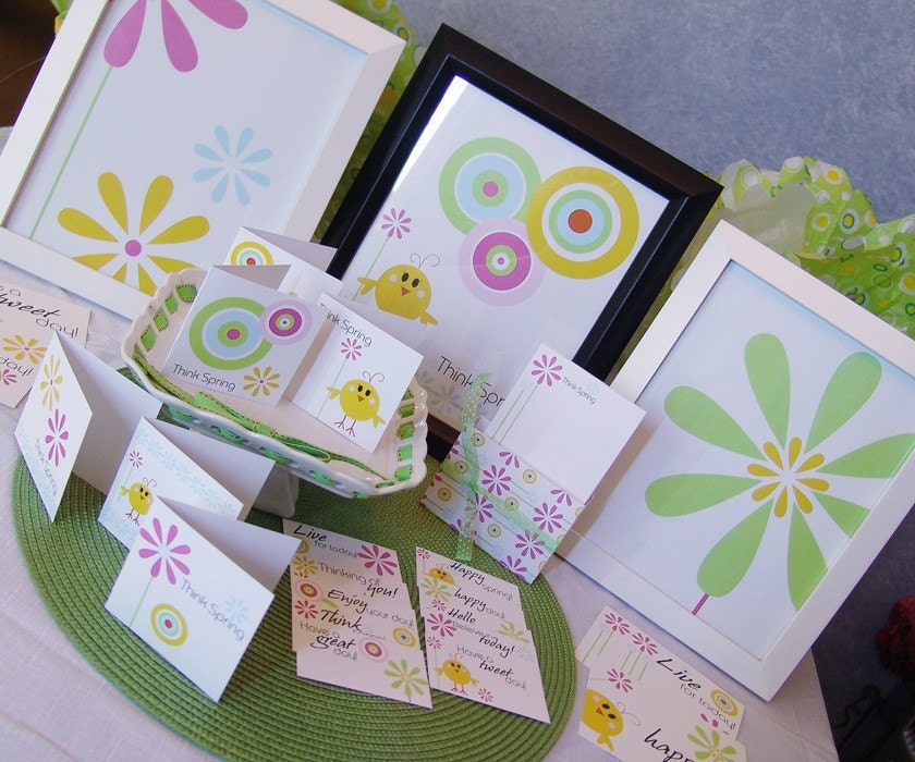 SALE-Think Spring - DIY Printable Party Pack / Stationery Set - Spring notecards, postcards, art prints Il_570xn