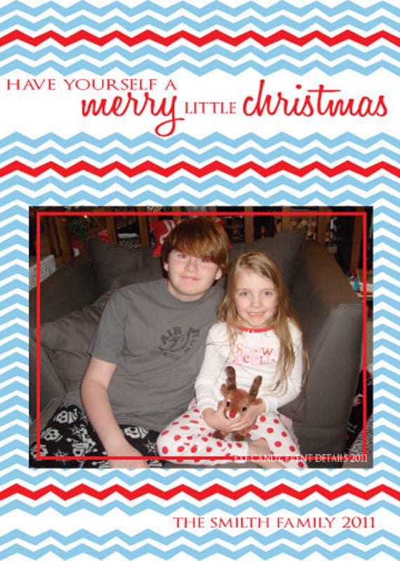 CHRISTMAS PHOTO CARD - Digital Photo Card - Holiday Photo Card - Chevron photo card - Have Yourself a Merry Little Christmas Il_570xn