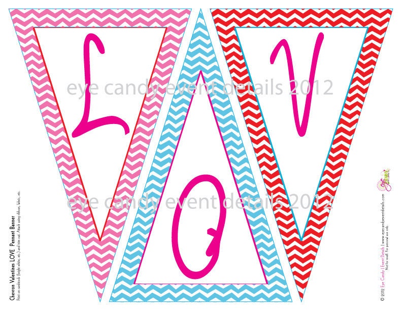 Valentines Day - wedding - chevron "LOVE" - DIY Printable Pennant Banner - photo prop Il_570xn