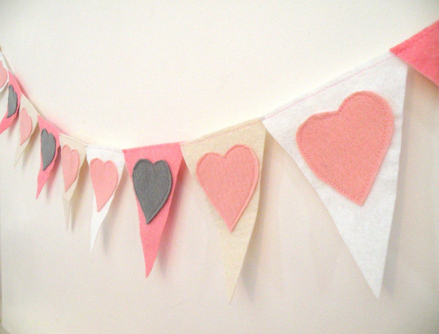 Pink,white and cream felt heart flags bunting banner -Party decoration-Birthday-It is a girl-New born party-Wedding decoration