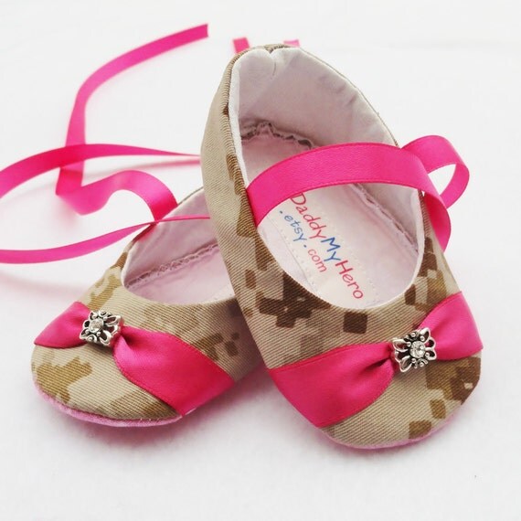 MILITARY PINK PRINCESS, Baby Girl Shoes, Any Branch with Free Embroidery Personalization