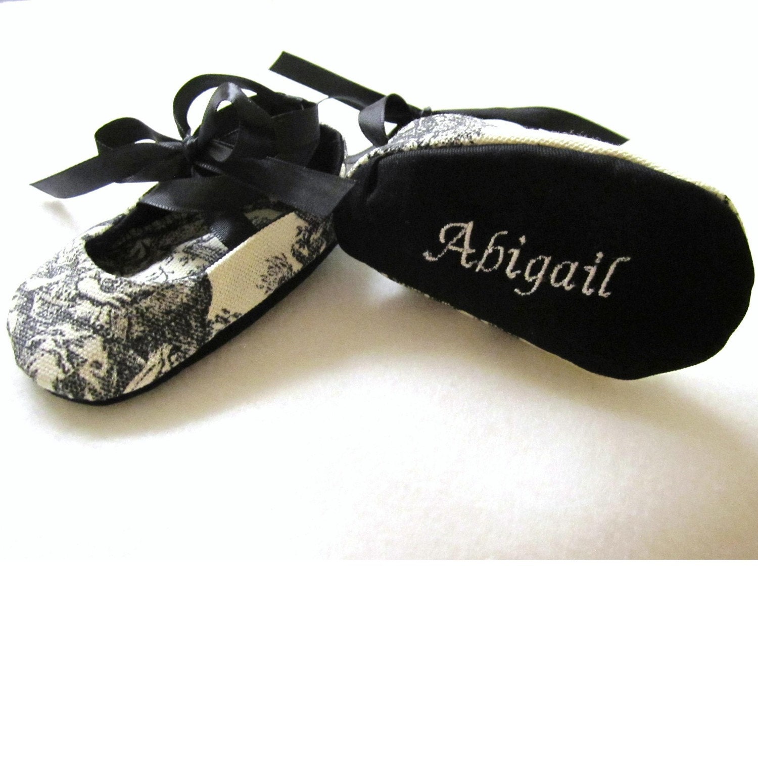 TOILE, Beautiful Custom Black and White Toile Print Baby Shoes FREE Personalization Available, personalized baby girl shoes