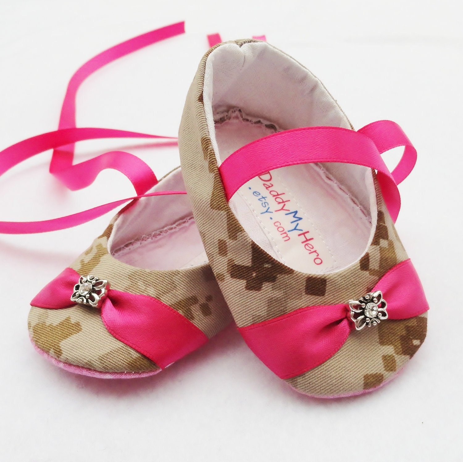 MILITARY PINK PRINCESS, Baby Girl Shoes, Any Branch with Free Embroidery Personalization