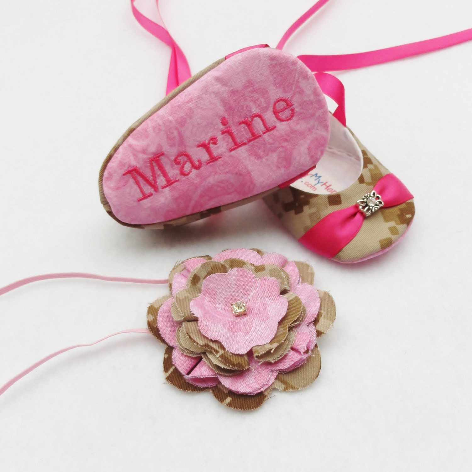 MILITARY PINK PRINCESS, Baby Girl Shoes, Any Branch with Free Embroidery Personalization
