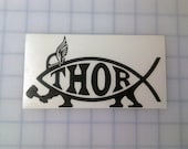THOR fish Black vinyl decal (jesus fish parody) 3.6x6.5"