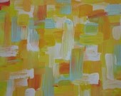 Yellow, White, Orange, and Light Turquoise "All Yoked Up" Original 8x10 Abstract