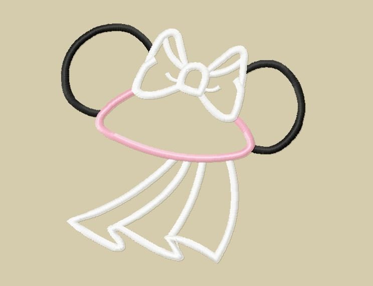 Design - Wedding Bride Honeymoon Miss Mouse Head Applique Embroidery Design  5x7 6x10