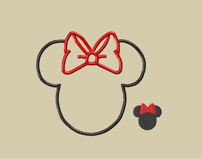 Design - 4 Sizes - INSTANT DOWNLOAD Miss Mouse Head with Bow Applique Embroidery Design - Mini for Hairbow 4x4 5x7 and 6x10