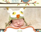 Cute Owl Birth Announcement-Digital File Only
