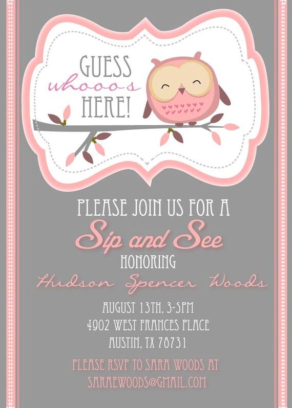 Sip and See Cute Owl Shower Invitation-Digital File Only