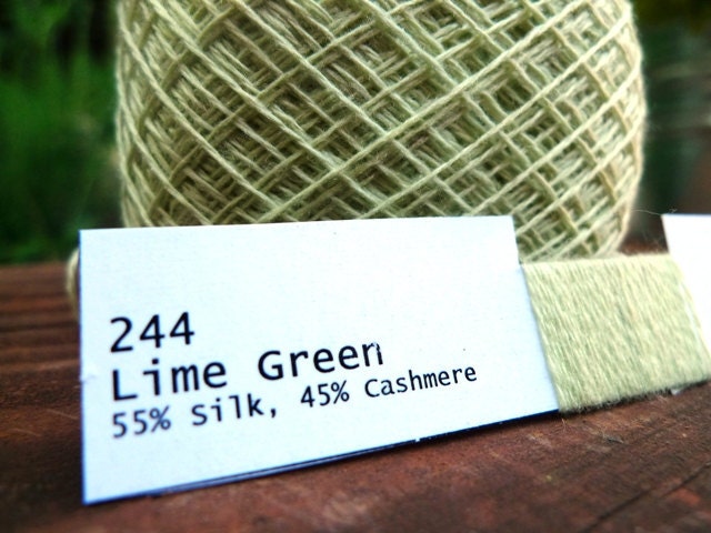 Cashmere Silk blend fine luxurious lace yarn, 100g, 1200 yards plus, 244 Lime Green