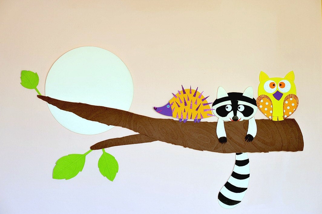 Made to order Tree party owl raccoon and hedgehog on a by Tutika