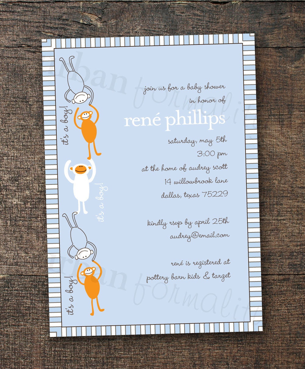 Printable File- Monkey See, Monkey Do Baby Shower Invite