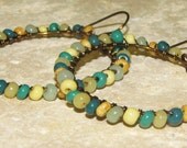 Jade Picasso Wire Wrapped Brass Hoops