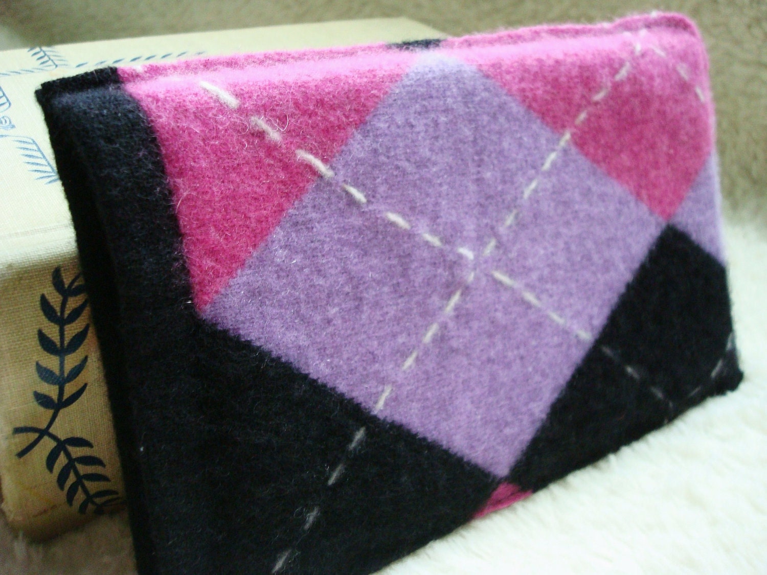 KINDLE Case BLACK JEWEL Argyle Gadget Sweater Felted Wool Cover Cashmere