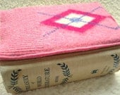 Kindle Cover Kindle Case PINK ARGYLE Felted Wool Kindle Case Upcycled Kindle Cover