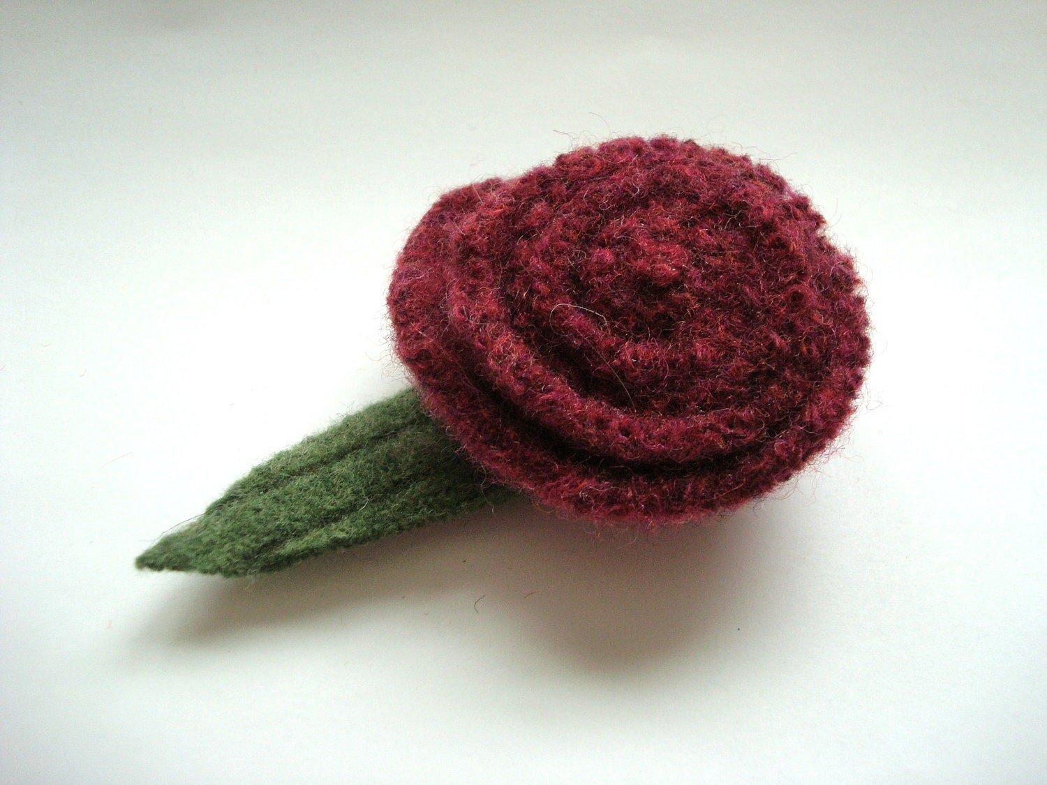 Rose Pin Felted Wool Brooch BURGUNDY Eco-Friendly Romantic WormeWoole