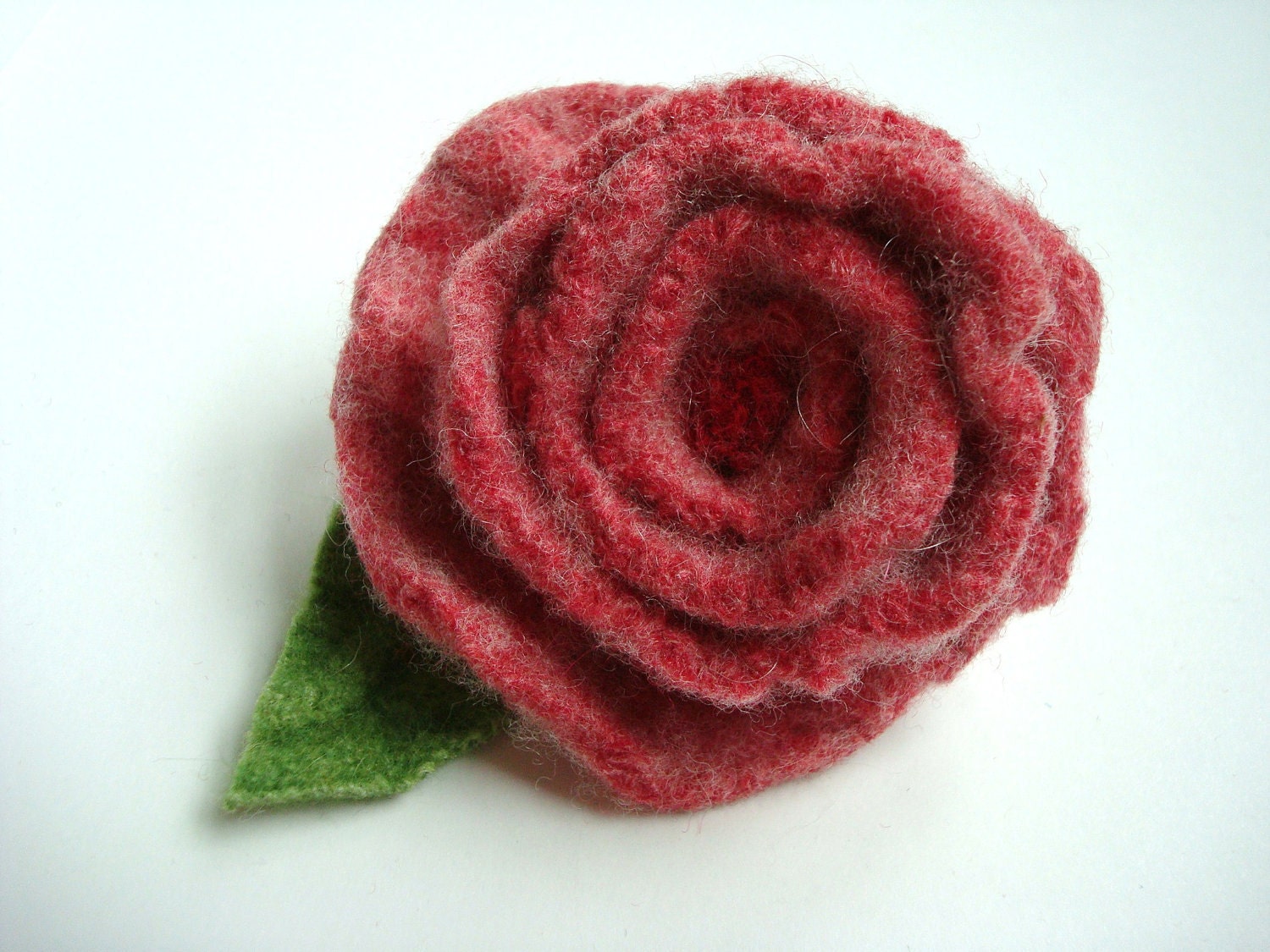 Rose Pin Felted Wool Brooch STRAWBERRY RED Upcycled Eco Chic