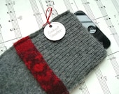 iPhone 4 Cover iPod Sleeve GRAY RED Gadget Sweater Cell Phone Accessory by WormeWoole