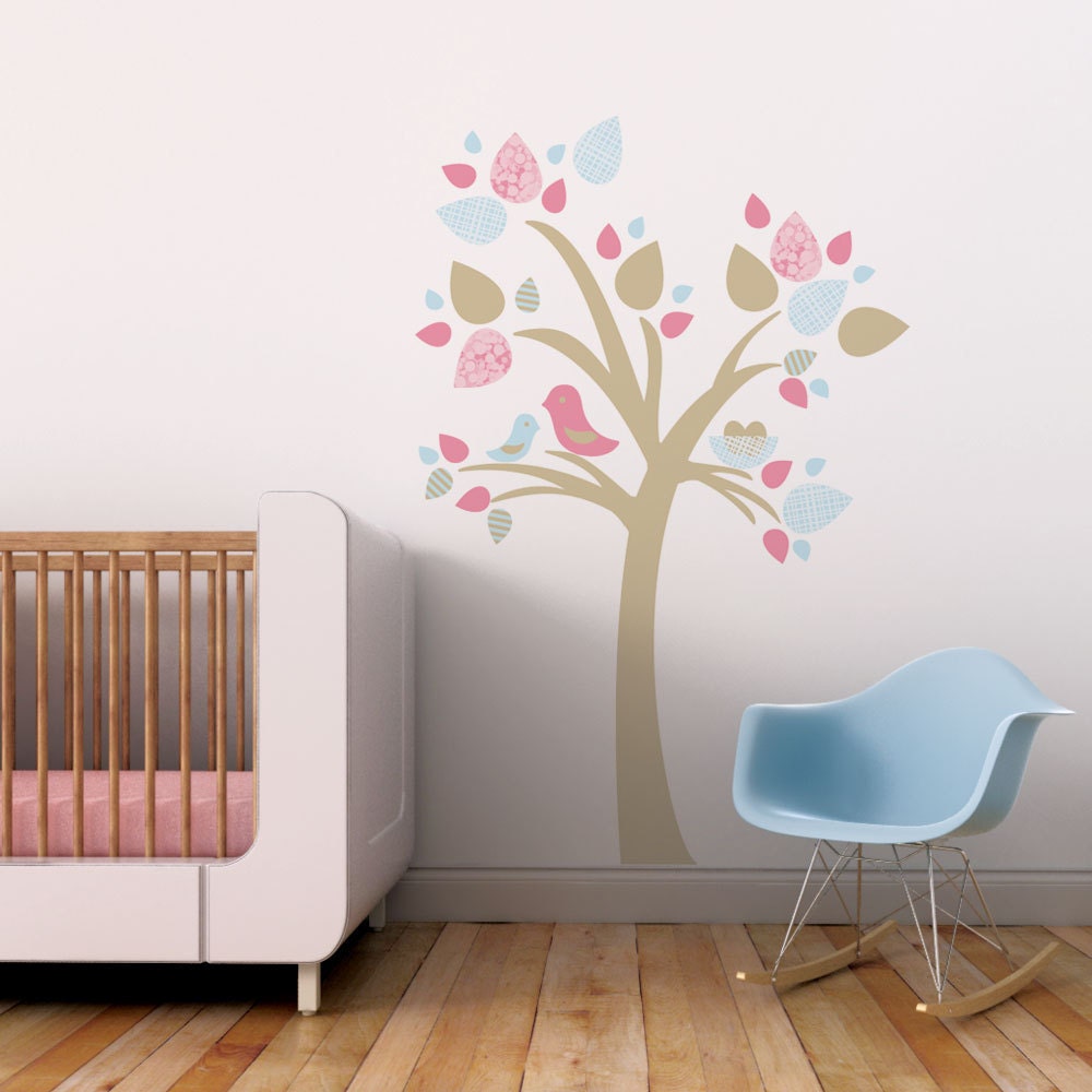 Nursery Wall Decal. Tree with Bird Nest Children Wall Decal