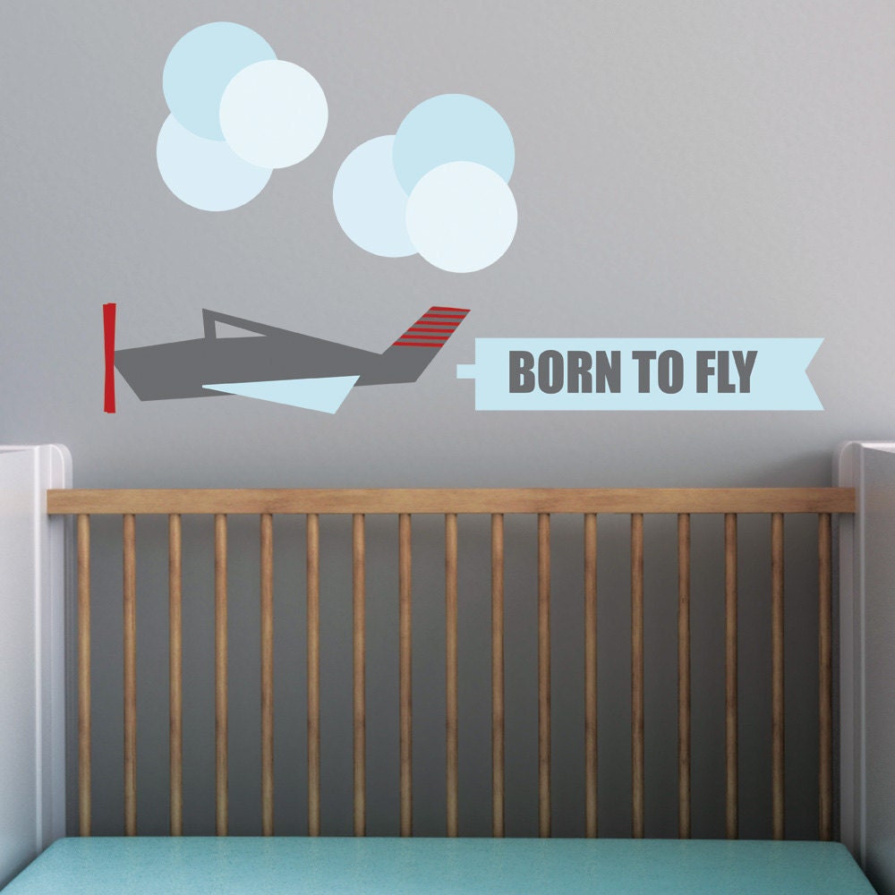 Kids Wall Decal, Nursery Decal and Wall Decal for Children's Rooms. Modern Airplane Children Wall Decal