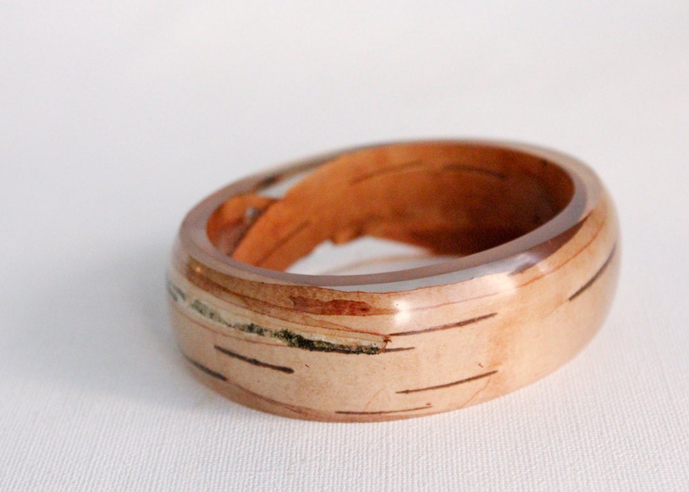 oval birch bark transparent eco resin bangle bracelet