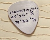 Guitar Picks Personalized - Latitude Longitude Guitar Engagement Gift, Silver Guitar Picks For Him Her, Fathers Day Wedding