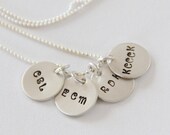 Silver FOUR Hand Stamped Initial Disc Necklace For Her, Initials For Necklace, Mothers Day Birthday Graduation, Wedding Date With Initials