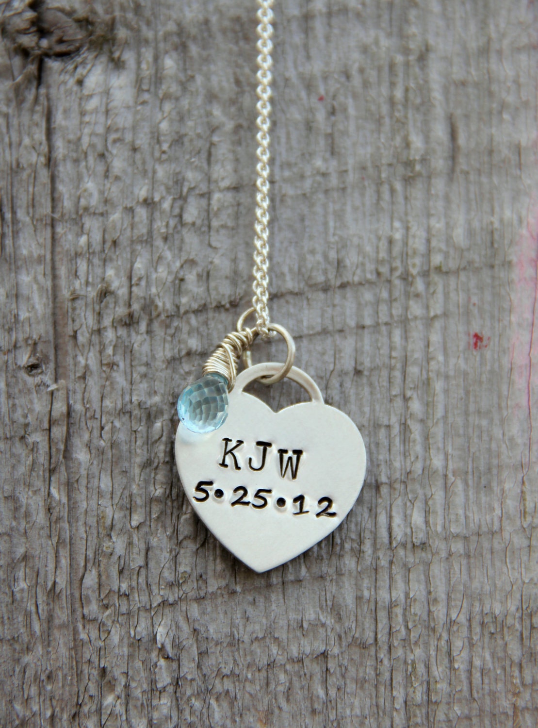 New Bride Gift, Hand stamped wedding date jewelry, Change of Name Monogram Necklace, Wedding Date Heart Pendant, Gift For New Wife