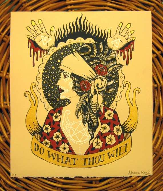 LIMITED EDITION Do What Thou Wilt Occult Gypsy handmade hand printed Screenprint